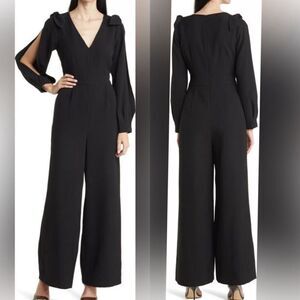 Eliza J NWT Slit Sleeve Wide Leg Crepe Jumpsuit in Black Size 8